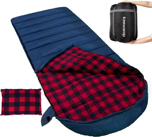 Miniatura 11 de Keencamp Saco de dormir de 0 grados de franela de algodón para invierno, clima frío para adultos, XXL saco de dormir de 4 estaciones, grande y alto