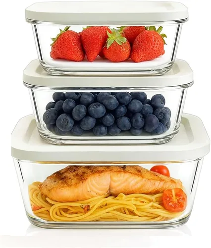 Miniatura 9 de Recipientes de vidrio de sellado al vacío para almacenamiento de alimentos (juego de 3 piezas) Funciona con la mayoría de selladores al vacío