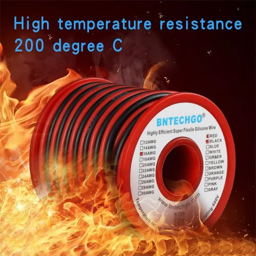 Miniatura 5 de BNTECHGO Carrete de alambre de silicona de calibre 16, rojo de 25 pies y negro, 25 pies, 2 cables separados, alambre de cobre estañado flexible