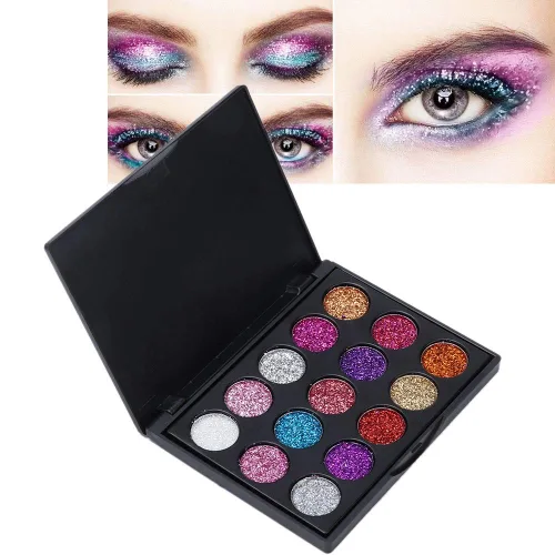 Miniatura 8 de Paleta de sombras de ojos, paleta de sombras de ojos con purpurina de 15 colores para cosplay, maquillaje de ojos, sombra de ojos brillante, polvo