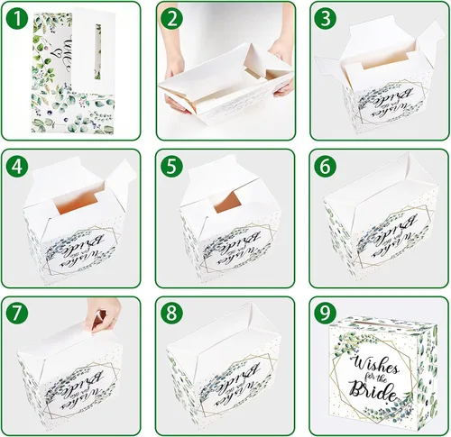 Miniatura 4 de Outus Caja de 51 tarjetas de boda con hojas de salvia con tarjetas de consejos, caja de tarjetas de despedida de soltera, cajas de sobre