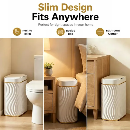 Miniatura 4 de Cubo de basura pequeño para baño con tapa automática sin contacto, bote de basura inteligente de 2.6 galones, contenedor de basura estrecho e 2.6