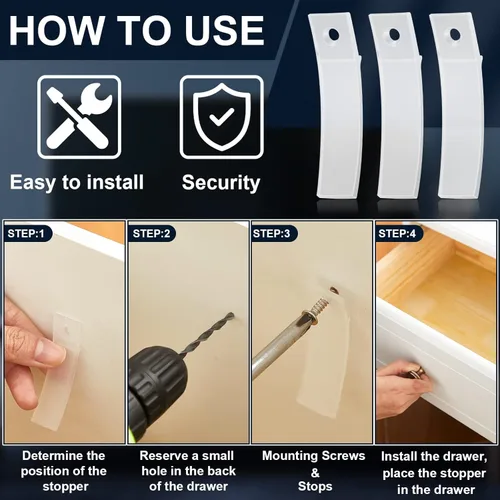 Miniatura 3 de Topes antideslizantes para cajones de plástico PVC transparente para aparador con tornillos de acero inoxidable para muebles de repuesto