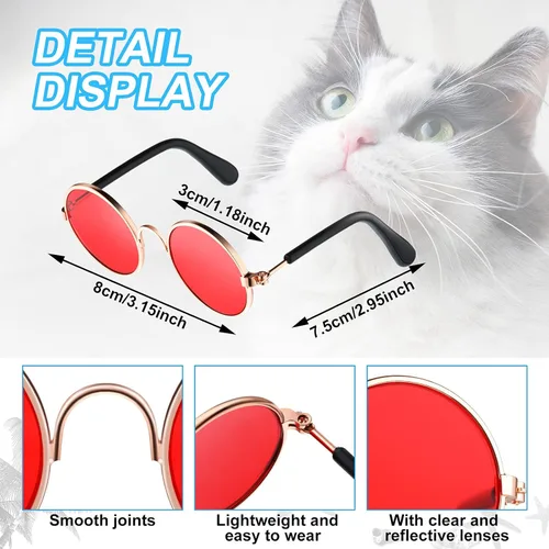 Miniatura 2 de Weewooday 15 lentes de sol para perros y gatos, lentes de sol retro para mascotas pequeñas, redondas, de metal, para cachorros, divertidas, cosplay