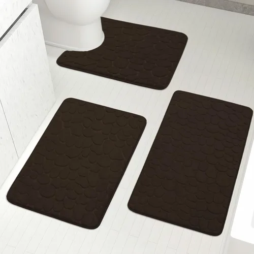 Miniatura 28 de YIHOUSE Juego de 2 tapetes de baño de espuma viscoelástica, antideslizantes, absorbentes de agua, lavables, para fregadero, inodoro y suelo Negro