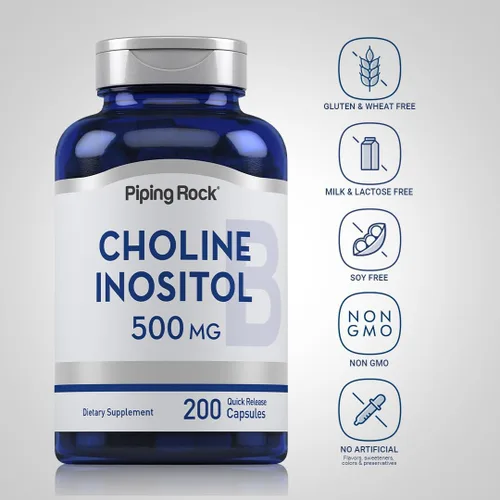 Miniatura 3 de Piping Rock Suplementos de inositol de colina 500 mg 200 cápsulas Bitartrato de colina y mio-inositol Sin OMG, sin gluten