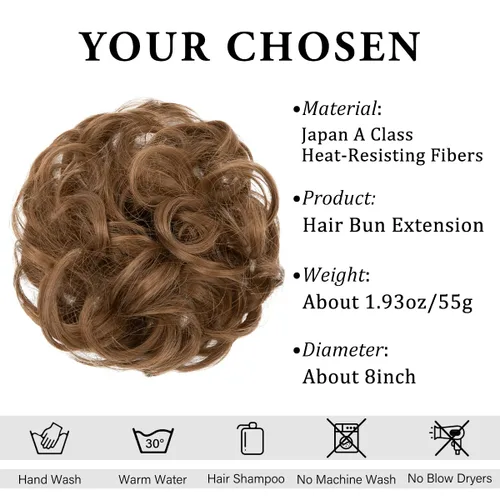Miniatura 2 de CJL HAIR Extensiones de cabello sintético de moño desordenado, ondulado, rizado, para coleta de caballo, grueso, para mujer, castaño medio Auburna
