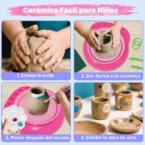 Miniatura 4 de TingingYuli Rueda de alfarería para niños, kit completo de alfarería y herramientas para principiantes, juguetes de artes y manualidades para niños