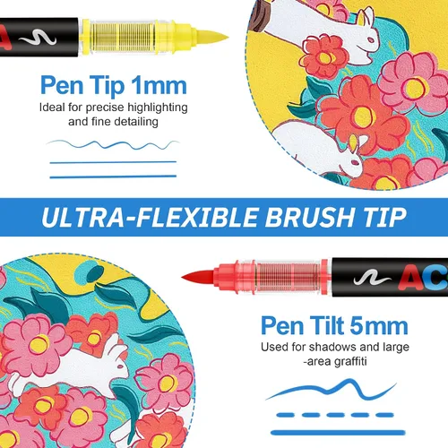 Miniatura 3 de Guangna 168 rotuladores de pintura acrílica, bolígrafos de pintura acrílica con punta de pincel, tinta impermeable de secado rápido, para pintar