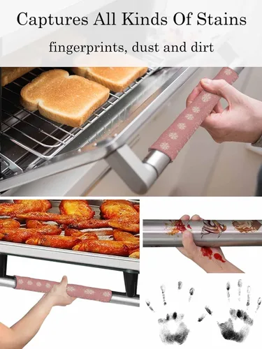 Miniatura 4 de Juego de 2 fundas para manijas de puerta de refrigerador con copos de nieve rosados, para lavavajillas, microondas, horno, nevera, estufa