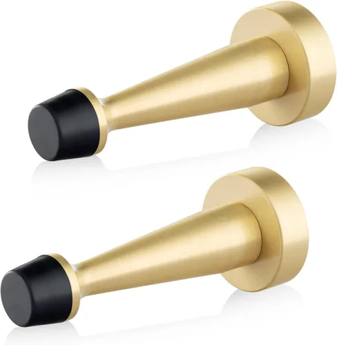 Miniatura 9 de QOGRISUN 's Topes de puerta de latón macizo resistentes, 3-1/4 pulgadas de longitud total de tope de puerta dorado decorativo, protector de pared Oro