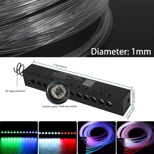 Miniatura 4 de AZIMOM - Kits de estrella fugaz de meteorito RGB con 12 LED, 96 piezas de 0.04 pulgadas, 13.1 pies de fibra óptica multicolor, kits de estrella