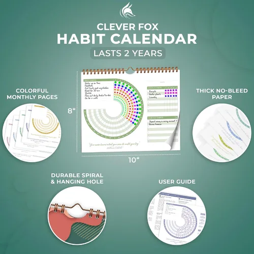 Miniatura 4 de Clever Fox Calendario de hábitos circular, rastreador de hábitos diario inspirador de 24 meses con páginas coloridas, diario de rutina