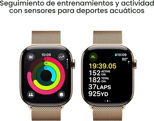 Miniatura 4 de Apple Watch Series 10 [GPS + Celular 46mm] con caja de titanio dorado con bucle milanés dorado - M/L. Rastreador de fitness, aplicación ECG, Caja
