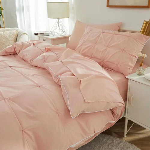 Miniatura 4 de Brandream Juego de ropa de cama para niños, tamaño matrimonial, juego de sábanas para niñas, color rosa, 4 piezas, color sólido, suave