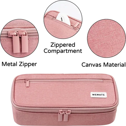 Miniatura 3 de WEMATE Estuche para lápices, organizador grande de almacenamiento para papelería, esencial para el regreso a la escuela, imprescindible para el Rosa