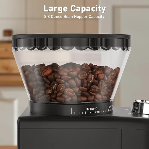 Miniatura 5 de Secura Molinillo de café cónico de acero inoxidable, 35 ajustes de molienda, capacidad de 2 a 12 tazas, almacenamiento de granos de 8.8 onzas