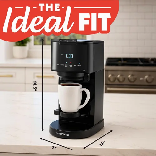 Miniatura 8 de Gourmia Cafetera 2 en 1 de una sola porción y 12 tazas, compatible con K-Cup, programable, pausa y servicio, filtro extraíble, jarra térmica