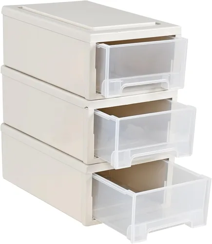 Miniatura 8 de Gloreen Cajones de almacenamiento apilables de plástico de 12 L, 3 paquetes de caja de cajón compacta de escritorio