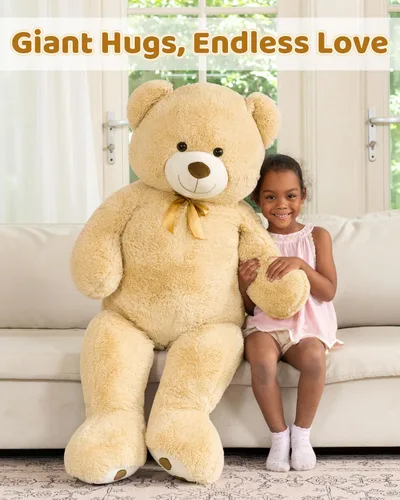 Miniatura 3 de MaoGoLan - Oso de peluche gigante de 52.0 pulgadas, peluche grande color canela con lindo moño y huellas, peluche suave de oso con moño para regalar