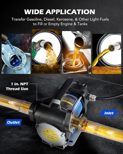 Miniatura 4 de Orion Motor Tech Bomba de transferencia de gasolina de 12 GPM, bomba de transferencia de combustible eléctrica de 12V con cebado para diesel, Bomba