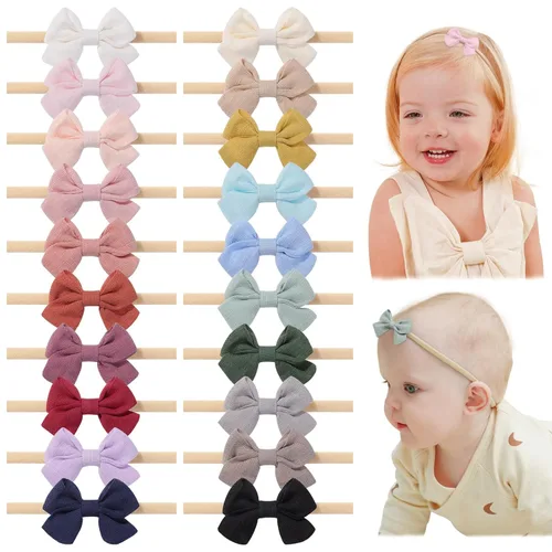 Miniatura 15 de Jollybows 20 diademas con lazo para el pelo, de nailon, bandas de lino elásticas, accesorios para el pelo para niñas, niños y bebés recién nacidos