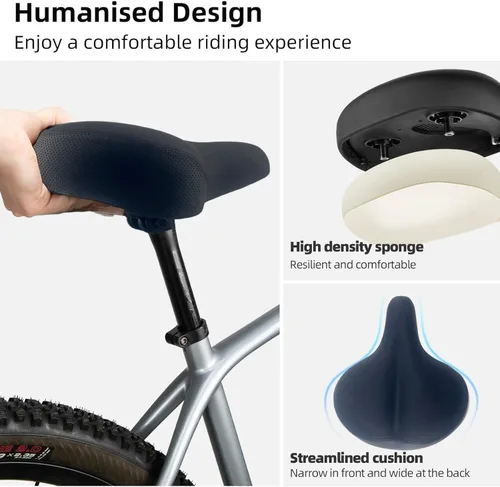 Miniatura 5 de Asiento de bicicleta de gran tamaño - Sillín de bicicleta ancho y cómodo con espuma viscoelástica, impermeable, negro