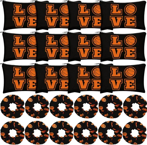 Moukeren Juego de 24 cosas de baloncesto: bolsas de cosméticos, bolsas de maquillaje deportivo, estuche de lápices, estuche de almacenamiento
