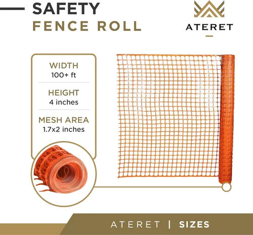 Miniatura 2 de ATERET Valla de seguridad de plástico de 4 pies x 100 pies, rollo de valla temporal naranja, valla de plástico resistente para construcción, valla