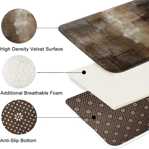 Miniatura 5 de Britimes - Juego de tapetes modernos abstractos para baño, 2 tapetes de arte lavables en marrón y gris, tapetes para piso, alfombras para baño