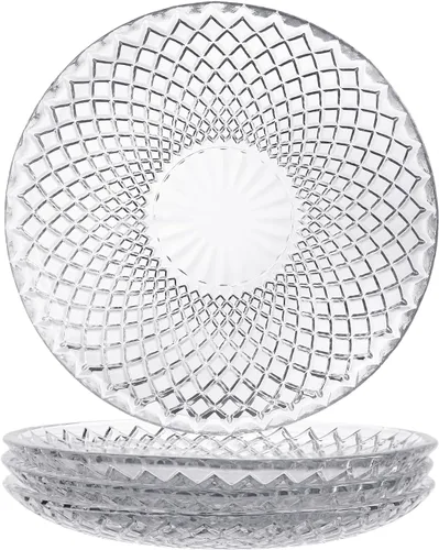 Miniatura 7 de Sizikato 4 piezas de plato de vidrio con rayas de diamante, plato de postre de 5.7 pulgadas para fruta seca para el hogar y KTV
