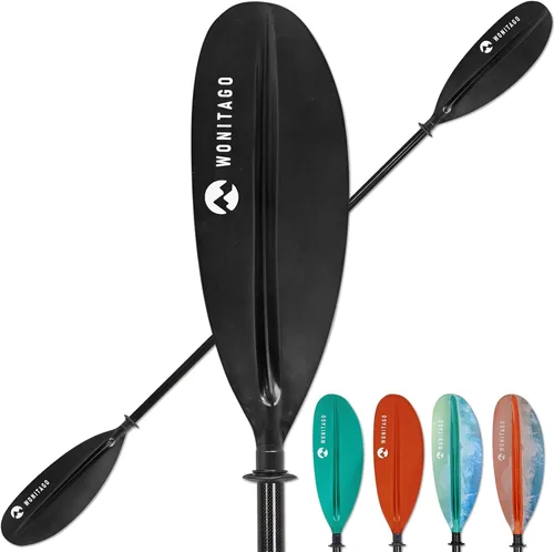 Remo de kayak premium de fibra de carbono con pala reforzada de PP + fibra de vidrio, remos flotantes ajustables para kayak, 3 piezas, 220-240 cm /