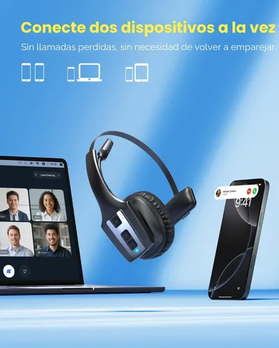 Miniatura 5 de Trucker Bluetooth Headset, Wireless Headset with Mic for Work, Upgraded V5.3 Dual Noise Cancelling Microphones, Mute Button, Multipoint, 53H