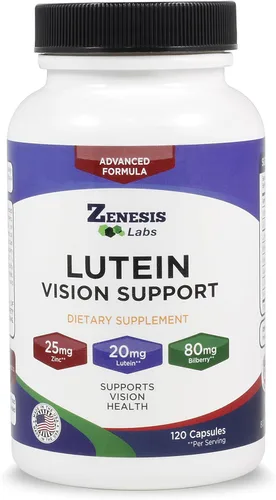 Lutein Vision Support - Vitamina esencial para los ojos - con arándano, betacaroteno, zinc, semilla de uva y otros minerales - 120 cápsulas -