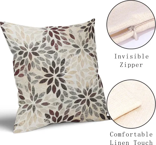 Miniatura 3 de Juego de 2 fundas de almohada de dalia roja burdeos de 20 x 20 pulgadas, fundas de almohada cuadradas decorativas de flores geométricas rústicas