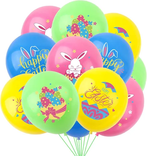 Globos de Pascua con diseño de huevos de conejo, globos de fiesta verde, rosa, azul, amarillo, para fiesta temática de Pascua, suministros de