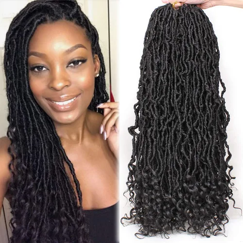 Miniatura 39 de Leeven 7 paquetes de rastas sintéticas con extremos rizados de 18 pulgadas, rastas de diosa preenrolladas para cabello de ganchillo, 84 hebras 1b#