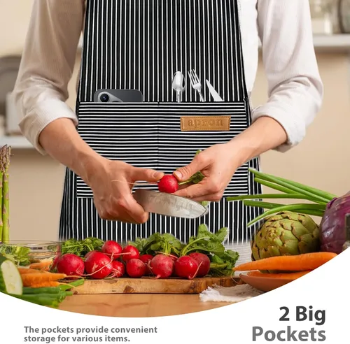 Miniatura 4 de Paquete de 2 delantales para mujer con bolsillos, delantal de cocina para hombres, delantal ajustable adecuado para chefs, camareros, horneado