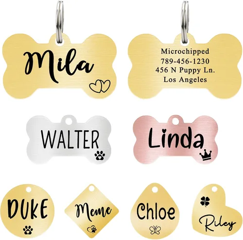 Miniatura 17 de Ultra Joys - Etiqueta personalizada de identificación para mascotas para perros, etiqueta de identificación de hueso de acero inoxidable cepillado