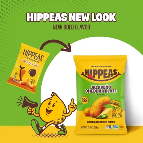 Miniatura 3 de Hippeas Puffs de garbanzos, Jalapeño Cheddar Blaze, 18 x 0.8 z, bocadillos de garbanzos crujientes horneados con 0.11 onzas de proteína vegetal
