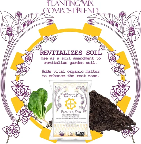 Miniatura 4 de Organic Mechanics Mezcla de abono para plantar, 1 pie cúbico, revitaliza el suelo del jardín con compost, corteza de pino, fibra de coco y lombrices