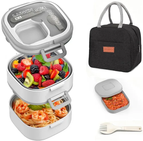 Miniatura 13 de PEDECO Lonchera Bento para adultos y niños, contenedor de comida con un solo compartimento, sin BPA, apta para microondas y lavavajillas