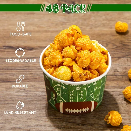 Miniatura 4 de Cuencos de fútbol para el día del juego, vasos de papel de 9 onzas y cubo desechable para cena en el portón trasero (48 piezas, estilo genial)