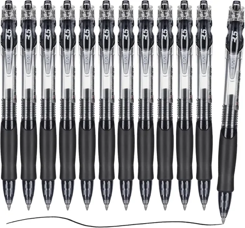 M&G Bolígrafos de gel de tinta negra, punta fina de 0.028 in, bolígrafos de tinta de gel retráctiles, escritura suave con agarre antideslizante Negro