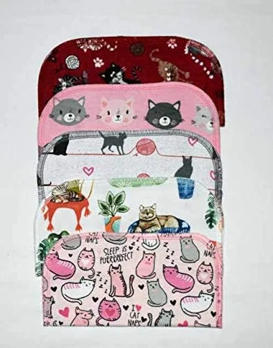 Miniatura 2 de 2 Ply Printed Flannel 8x8 Inches Set of 5 Little Wipes The Cats Meow- Proudly Made in the USA!