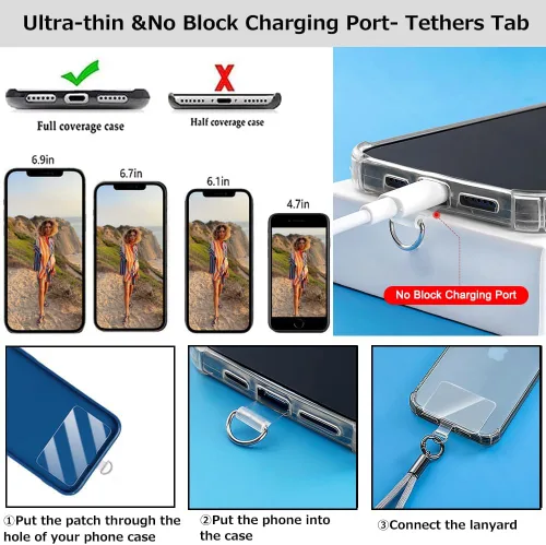 Miniatura 25 de Cordón de cadena cruzada para teléfono celular - Correa de hombro universal de cuero+metal con parches de amarre (J)