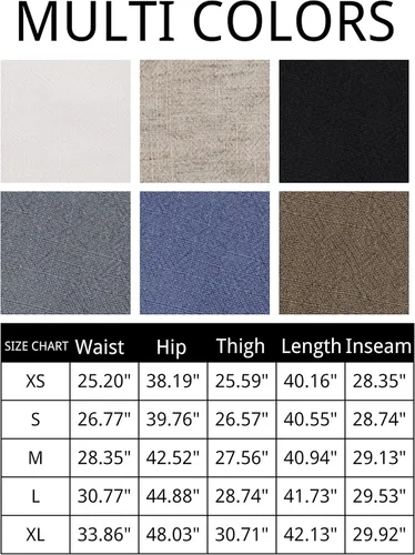 Miniatura 5 de Hooever Pantalones casuales de lino y algodón para mujer, con botones, cintura alta, pierna ancha