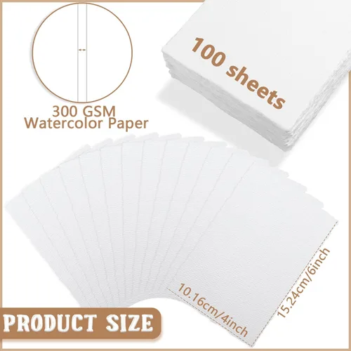 Miniatura 2 de Panelee 100 hojas de papel de acuarela hecho a mano de 300 GSM, a granel con borde deckled de 4 x 6 pulgadas, papel grueso blanco de algodón