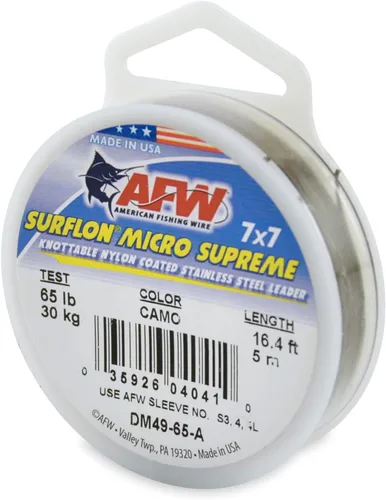 Miniatura 22 de American Fishing Wire Surflon Micro Supreme Nylon recubierto 7x7 de acero inoxidable, líder en alambres anudables para pesca en agua salada, pesca