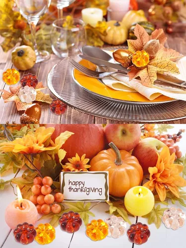 Miniatura 4 de yueton 48 piezas de decoraciones acrílicas de otoño, adornos de calabaza acrílicas, cuentas de calabaza de plástico sin agujeros para Acción